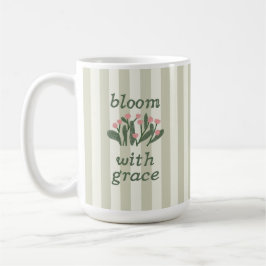 Salbeigrüne Floralstreifen-Grace-Lettering Kaffeetasse