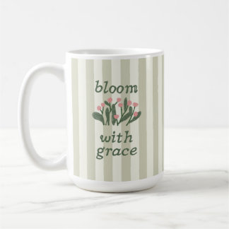 Salbeigrüne Floralstreifen-Grace-Lettering Kaffeetasse