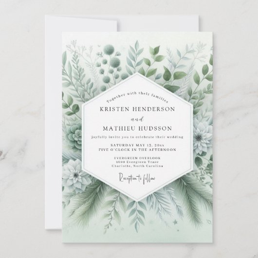 Salbeigrüne flüsternde botanische Hochzeit Einladung (Vorderseite)
