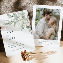 Salbeigrüne Foto-Botanical-Hochzeit Save The Date