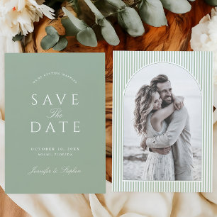 Salbeigrüne Foto-Save-the-Date-Einladung Save The Date
