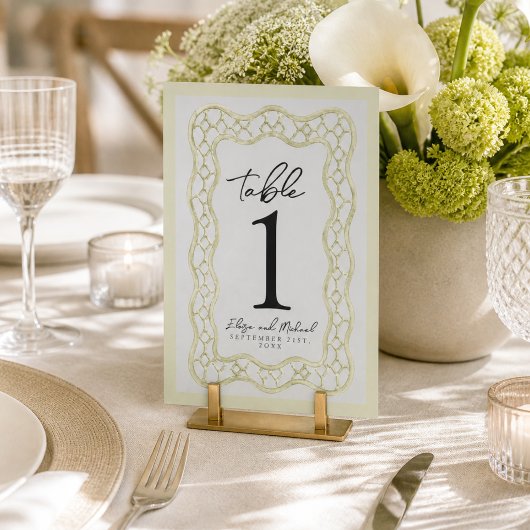 Salbeigrüne französische Gitter Hochzeit Tischnummer