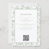 Salbeigrüne französische QR-Code-Blumenhochzeit Einladung (Rückseite)