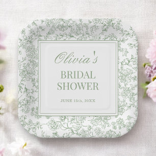 Salbeigrüne französische vintage Blumen Hochzeitsd Pappteller