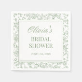 Salbeigrüne französische Vintage-Blumen-Hochzeitsp Serviette (Vorderseite)