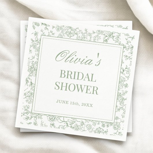 Salbeigrüne französische Vintage-Blumen-Hochzeitsp Serviette