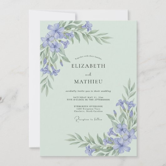 Salbeigrüne friedliche botanische Hochzeit Einladung (Vorderseite)