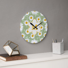 Salbeigrüne Gänseblümchen-Wildblumen-Monogramm  Große Wanduhr