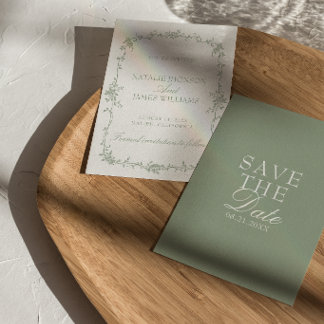 Salbeigrüne Garten-Blumen-Hochzeit im alten Geldst Save The Date