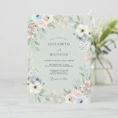 Salbeigrüne gedämpfte Anemone Hochzeit Einladung (Stehend Vorderseite)