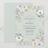 Salbeigrüne gedämpfte Anemone Hochzeit Einladung (Vorne/Hinten)