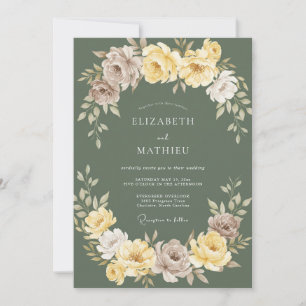 Salbeigrüne gelbe botanische Hochzeit Einladung