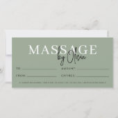 Salbeigrüne Geschenkgutschein für Massagetherapeut (Rückseite)