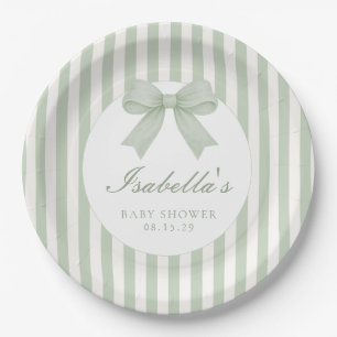 Salbeigrüne gestreifte Babyparty  Pappteller