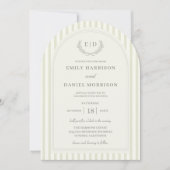 Salbeigrüne gestreifte Monogramm-Hochzeit Einladung (Vorderseite)