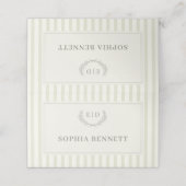 Salbeigrüne gestreifte Monogramm-Hochzeit Platzkarte (Außenseite Aufgefaltet)