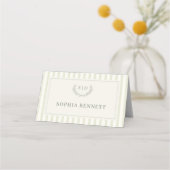 Salbeigrüne gestreifte Monogramm-Hochzeit Platzkarte (Rückseite)