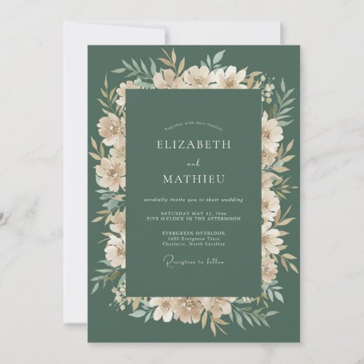 Salbeigrüne gewebte botanische Hochzeit Einladung (Vorderseite)