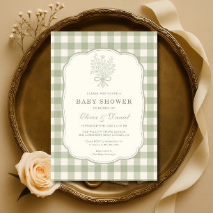 Salbeigrüne Gingham-Baby-Party für Paare Einladung
