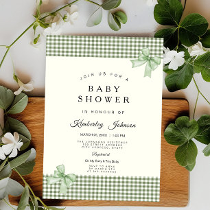 Salbeigrüne Gingham-Baby-Shower-Einladung & Schlei Einladung