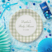 Salbeigrüne Gingham-Baby-Shower-Papierplatten Pappteller (Party)