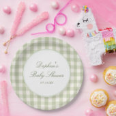 Salbeigrüne Gingham-Baby-Shower-Papierplatten Pappteller (Party)