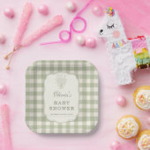 Salbeigrüne Gingham-Baby-Shower-Party Pappteller (Party)