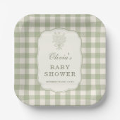 Salbeigrüne Gingham-Baby-Shower-Party Pappteller (Vorderseite)
