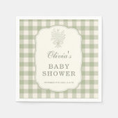 Salbeigrüne Gingham-Baby-Shower-Party Serviette (Vorderseite)