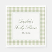 Salbeigrüne Gingham-Baby-Shower-Servietten Serviette (Vorderseite)