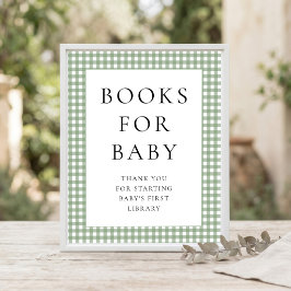 Salbeigrüne Gingham-Bücher für Baby Shower-Schild Poster
