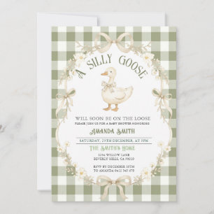 Salbeigrüne Gingham-Gans-Baby-Shower-Einladung Einladung