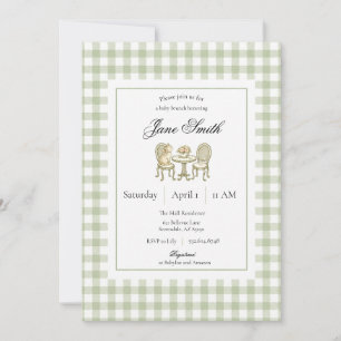 Salbeigrüne Gingham-Kätzchen-Baby-Party-Einladung