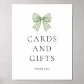 Salbeigrüne Gingham-Schleifen-Karten-Geschenke Bab Poster (Vorne)