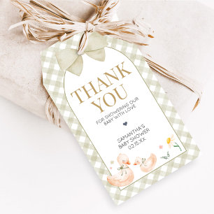 Salbeigrüne Gingham Silly Goose Dusch Favor Tags Geschenkanhänger