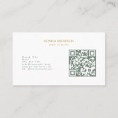 Salbeigrüne Gold Haar Schrift Schere QR Code Visitenkarte (Rückseite)