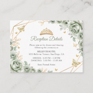 Salbeigrüne Goldene Florale Quinceanera-Details Begleitkarte