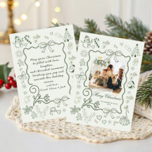 Salbeigrüne handgezeichnete Weihnachtsfamilienfoto