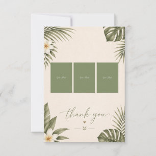 Salbeigrüne Hawaii Monstera Hochzeit 3 Foto Collag Dankeskarte