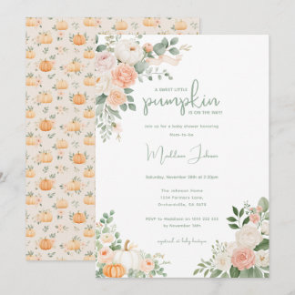 Salbeigrüne Herbst-Blumen-Babyparty mit kleinen Kü Einladung