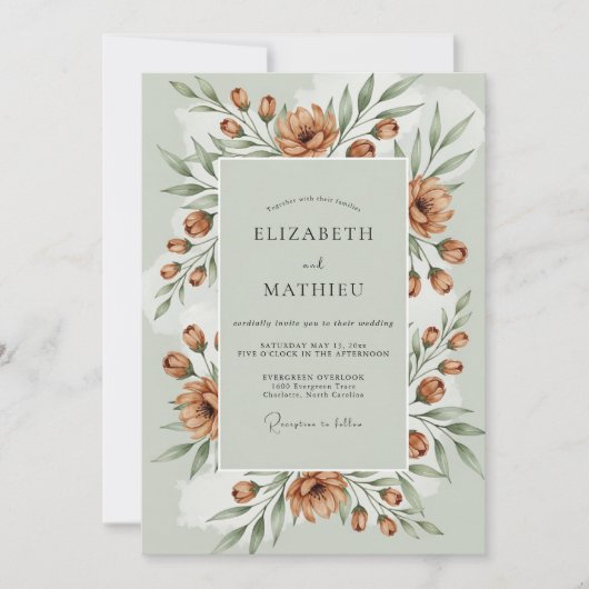 Salbeigrüne herbstliche Hochzeit Einladung (Vorderseite)