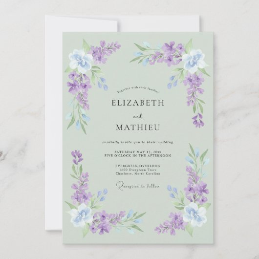 Salbeigrüne Hochzeit im Frühlingsstil Einladung (Vorderseite)
