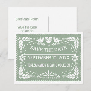 Salbeigrüne Hochzeit Papel picado Save the Date Ankündigungspostkarte