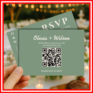 Salbeigrüne Hochzeit QR-Code-RSVP-Karte RSVP Karte