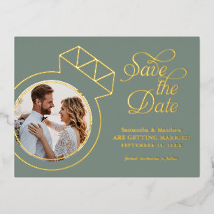 Salbeigrüne Hochzeit Save the Date Foto Folie Einladungspostkarte