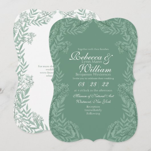 Salbeigrüne Hochzeit Vintage Botanik Einladung (Vorne/Hinten)