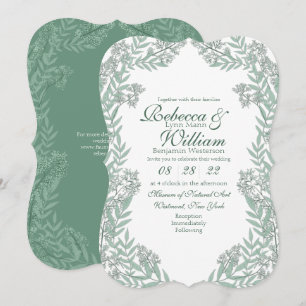 Salbeigrüne Hochzeit Vintage Botanisch Einladung
