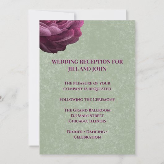 Salbeigrüne Hochzeitsempfangskarte (Vorderseite)