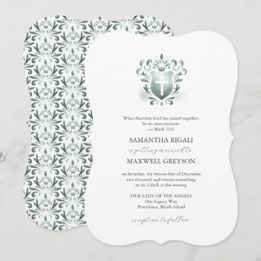 Salbeigrüne Hochzeitskarten Christlich Einladung (Vorne/Hinten)