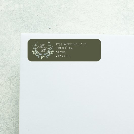 Salbeigrüne Hochzeitsmonogramm-Blumenschrift